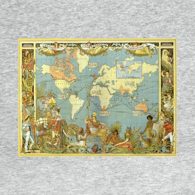 Antique World Map of the British Empire, 1886 by Walter Crane by MasterpieceCafe